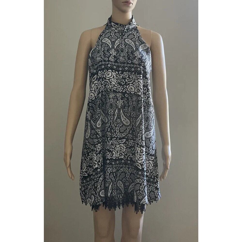 Altar'd State Women's Halter Swing Dress Sleeveless Floral Paisley Black White S